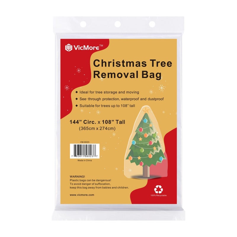 VicMore Christmas Tree Disposal Bag 9x6 ft Clear Plastic â€“ Heavy-Duty, Tear-Resistant & Odorless Polyethylene for Real or Artificial Xmas Tree Removal, Storage & Moving - Image 1